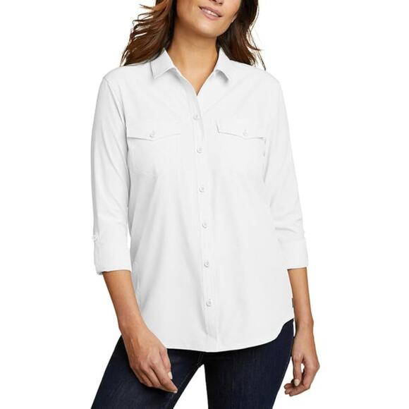 NWT Eddie Bauer Women's Moisture Wicking UPF 50+ Departure Top Bottom Down Shirt - Picture 1 of 7